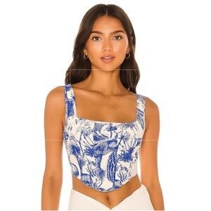 SHEIN MOD Blue White Corset Crop Top L Fitted Y2K High Low Going Out NWT